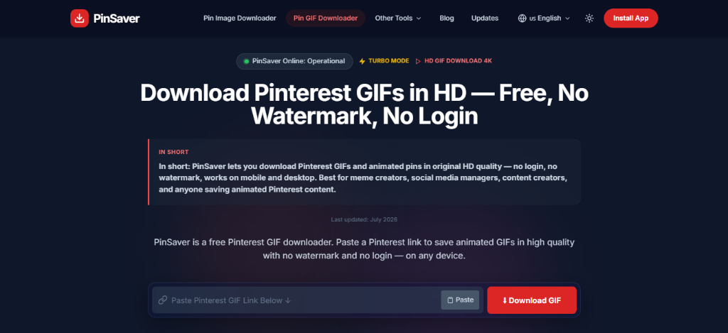Pasting the Pinterest GIF link into download input box
